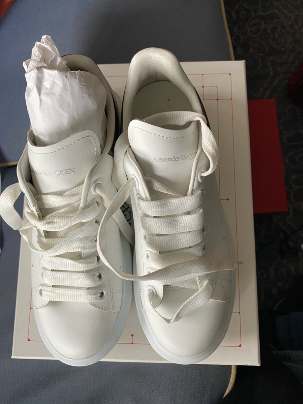 Alexander McQueen White Leather  Lace-Up Sneakers